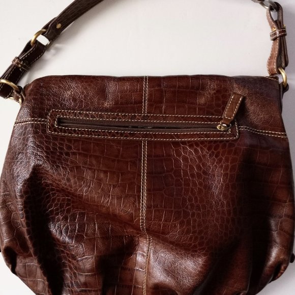 MAXX NEW YORK Faux Leather Croc Studded Shoulder Bag GUC Brown - Picture 2 of 7